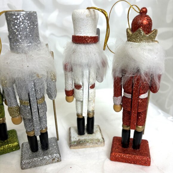 Nutcracker Wooden Sparkle Set of Five Holiday Christmas Ornaments - Picture 8 of 14